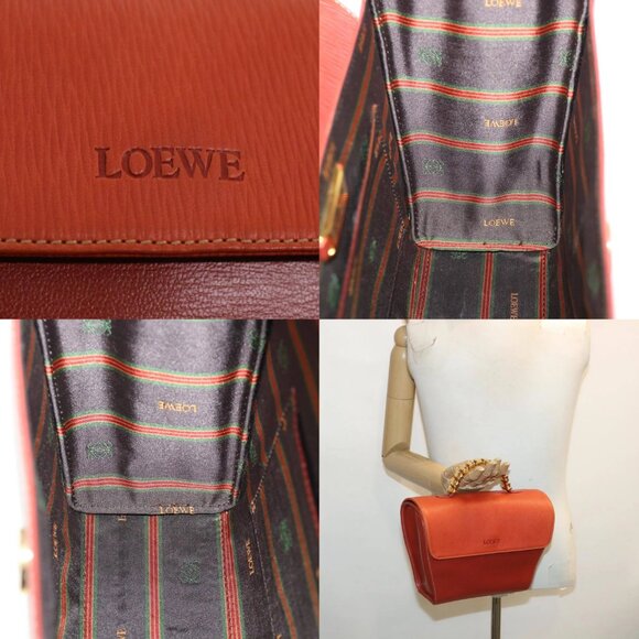 LOEWE Twist Hand Bag Leather Red Auth am3594V - Picture 13 of 14